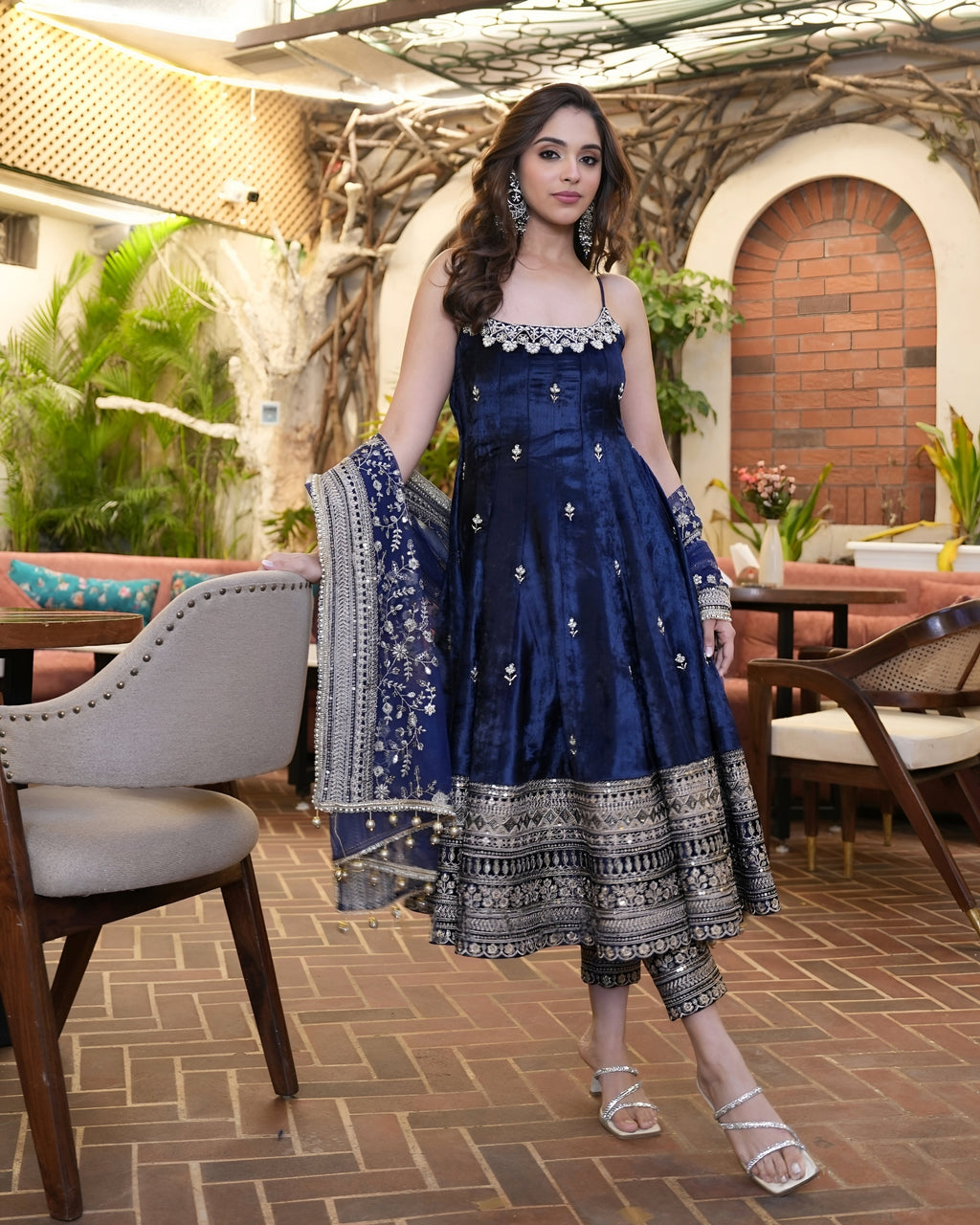 Eloriya Alveera Premium Quality Blue Shades Anarkali Suit Set - XS [34] | Eloriya India