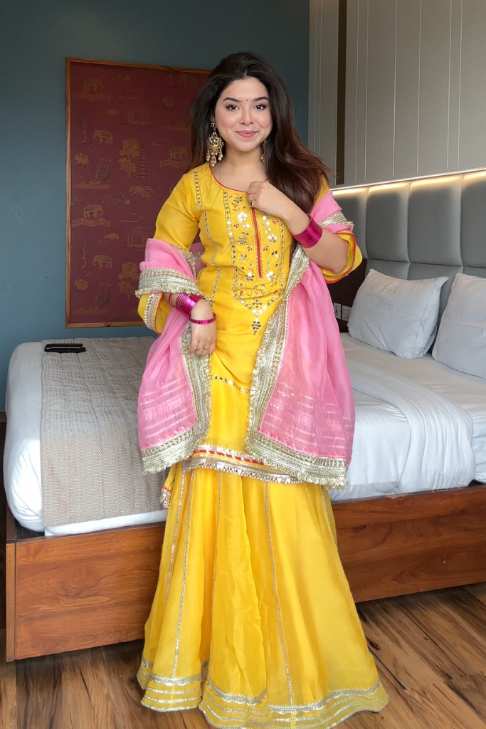 Eloriya Naumya Neon Yellow Sharara Suit Set - XL [42] | Eloriya India