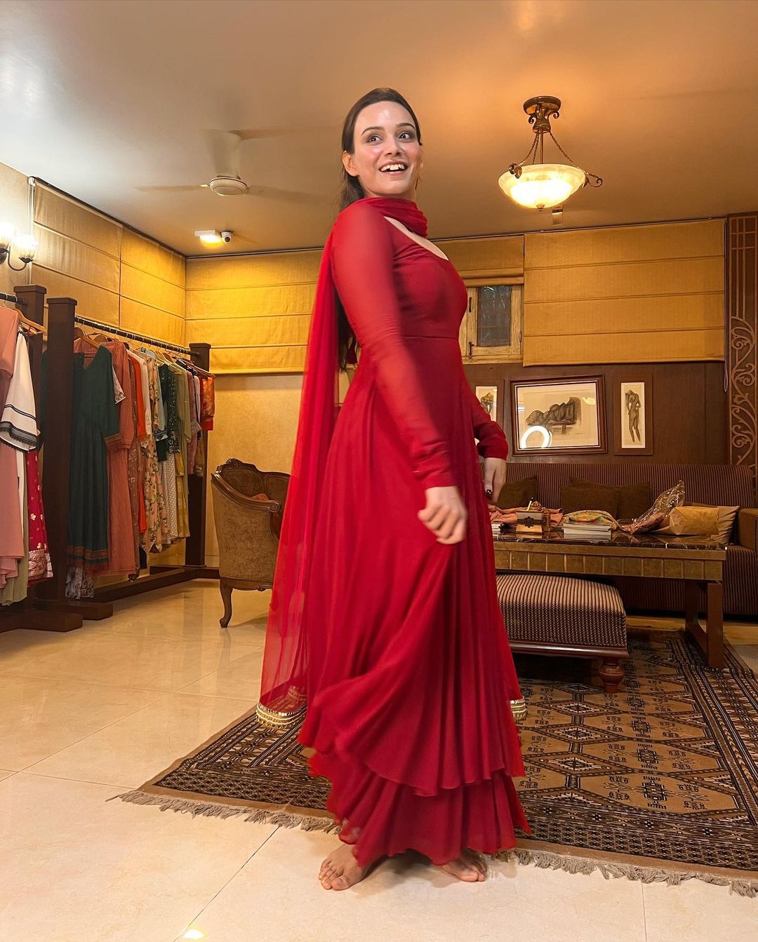 Eloriya Maharani Premium Red Anarkali Suit Set - M(38) | Eloriya India