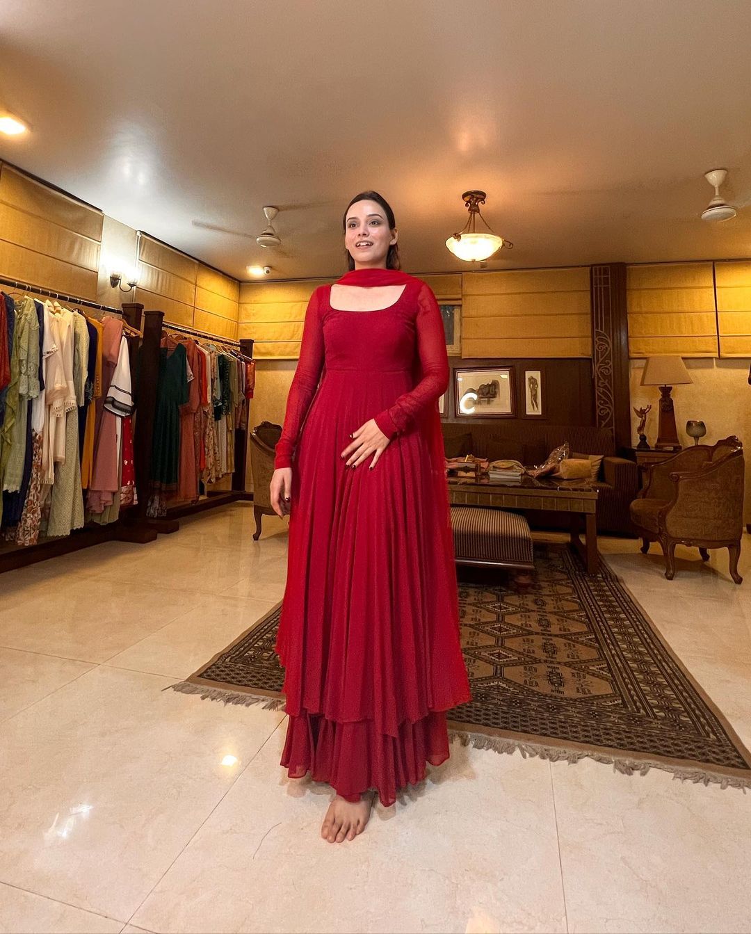 Eloriya Maharani Premium Red Anarkali Suit Set - XS(34) | Eloriya India