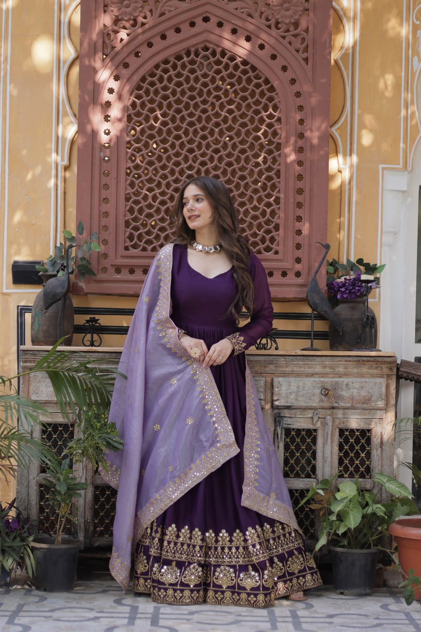 Eloriya Minisa Designer Embroidered Zari Sequins Work Gown | Eloriya India