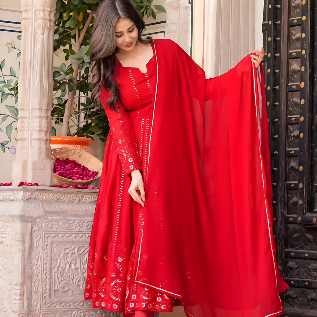 Eloriya Parvati Premium Quality Mehrooni Red Suit Set - S [36] | Eloriya India