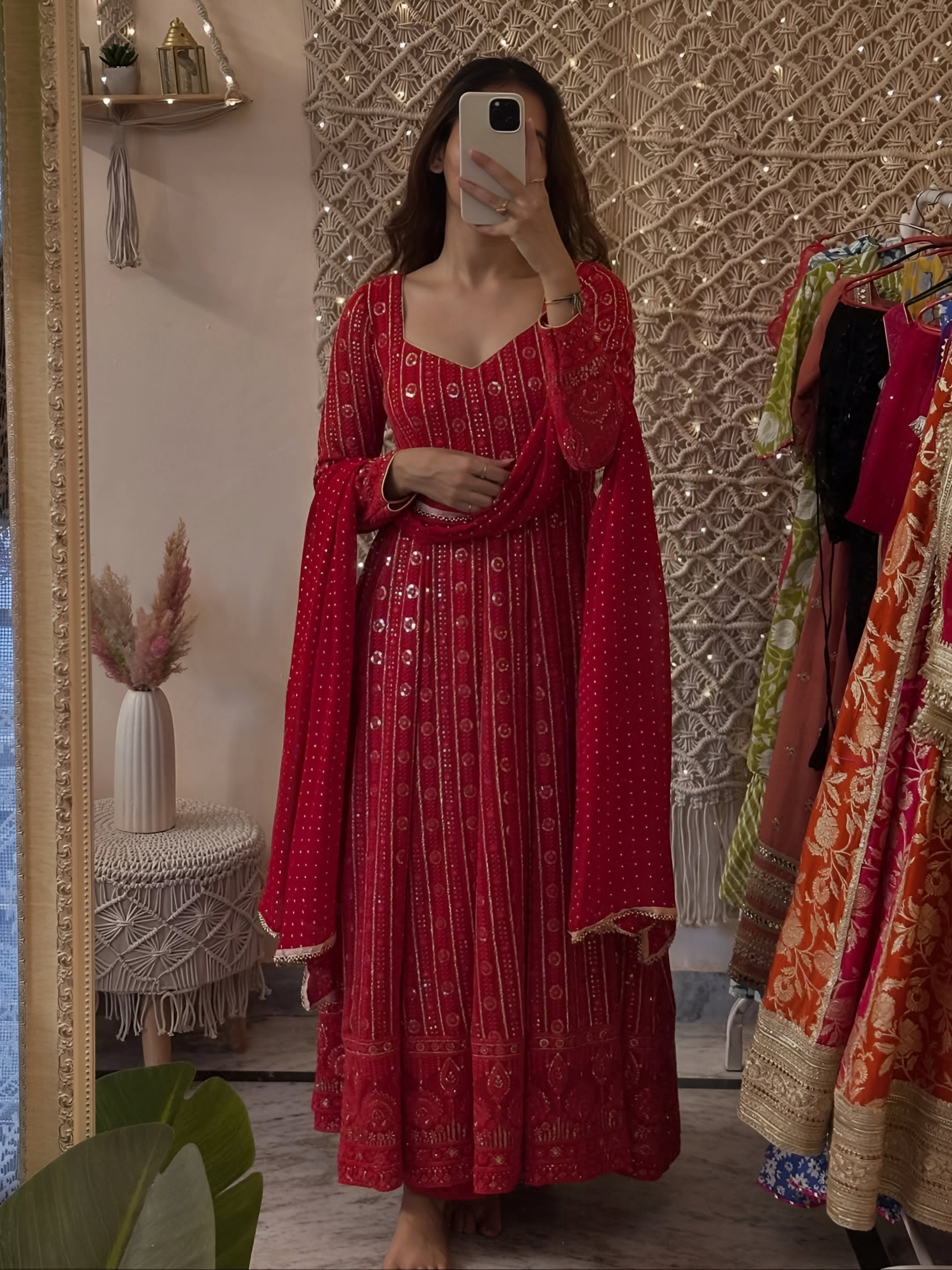 Eloriya Lakhnavi Embroidered Work Anarkali Suit Set - M [38] | Eloriya India