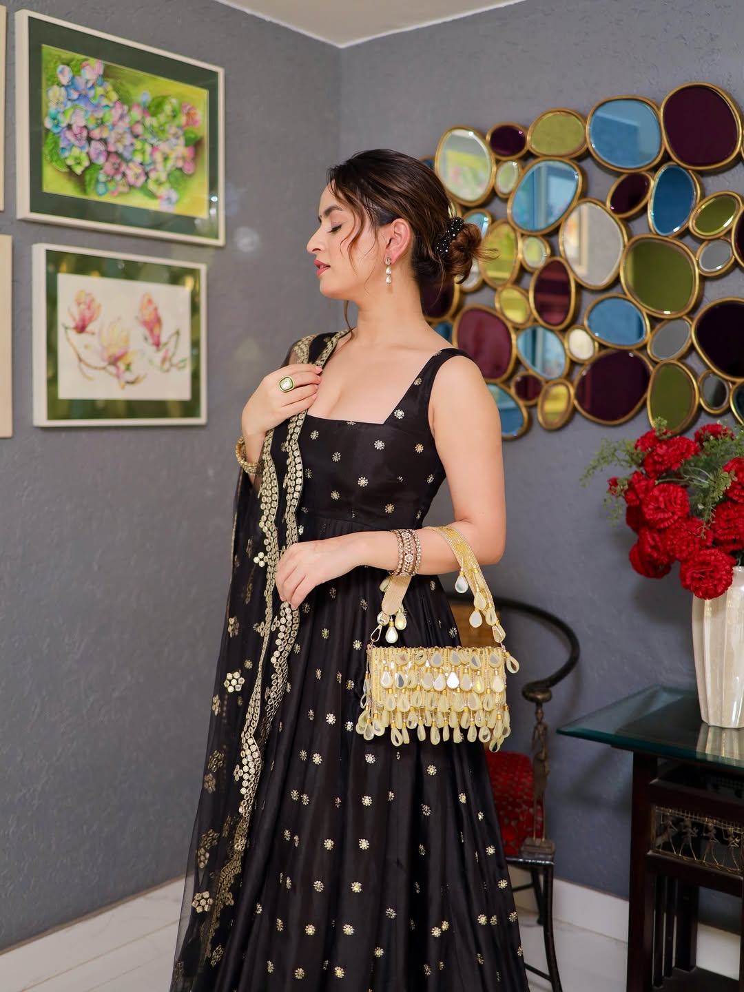 Eloriya Aadhya Black Premium Royal Elegant Suit Set - M [38] | Eloriya India
