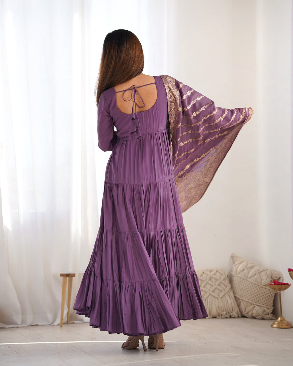 Eloriya Premium Quality Roman Silk Dusty Anarkali Suit Set - M [38] | Eloriya India