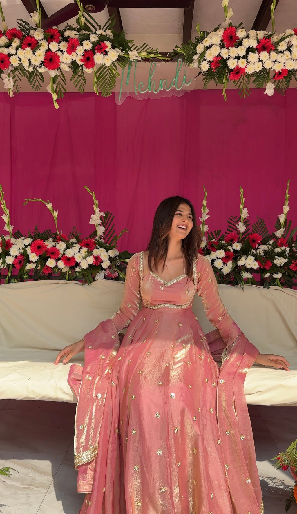 Eloriya Avisha Fendy Silk Blush Pink Anarkali Premium Suit Set - XL [42] | Eloriya India