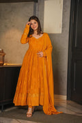 Eloriya Mustard Premium Quality Maxi Anarkali Suit Set - XS [34] | Eloriya India