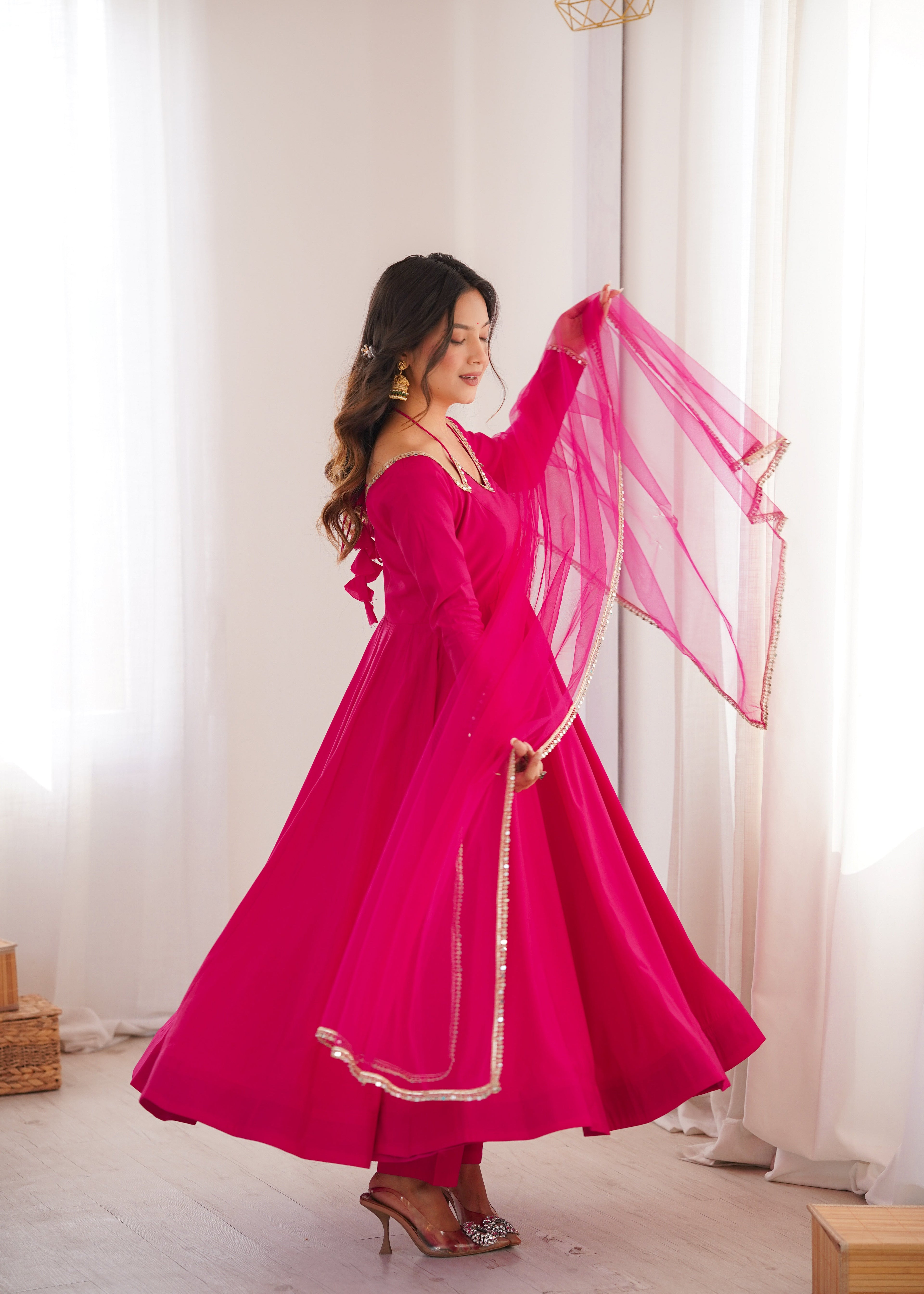 Eloriya Premium Pink Anarkali Suit Set - XL [42] | Eloriya India