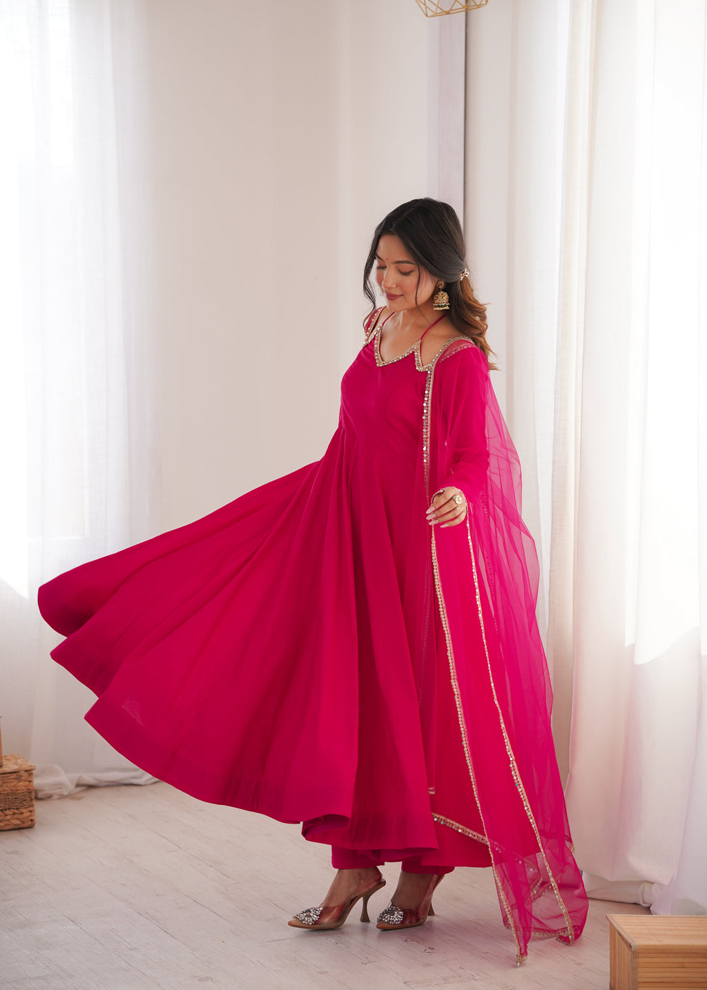 Eloriya Premium Pink Anarkali Suit Set - M [38] | Eloriya India