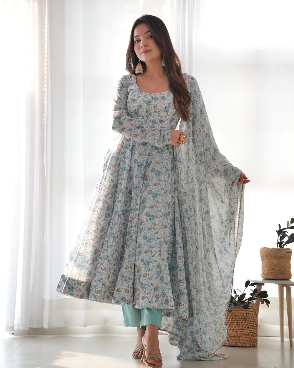 Eloriya Premium Quality Silk Gown Anarkali Suit Set - M(38) | Eloriya India