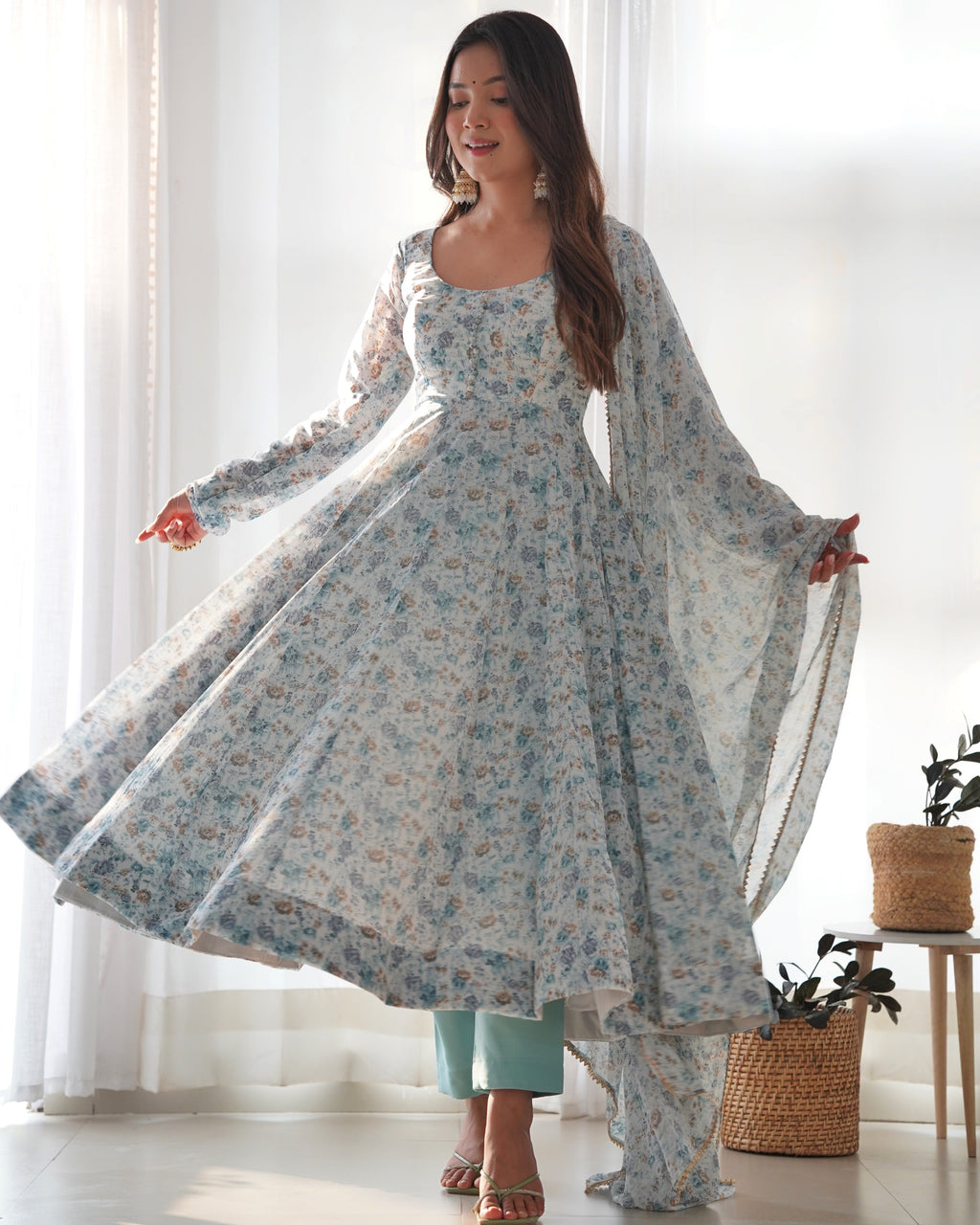 Eloriya Premium Quality Silk Gown Anarkali Suit Set - S(36) | Eloriya India