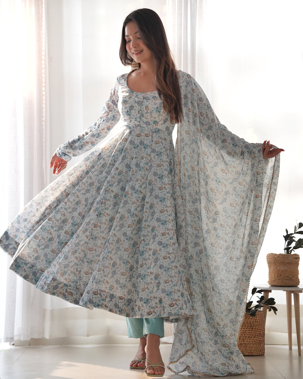 Eloriya Premium Quality Silk Gown Anarkali Suit Set - XS(34) | Eloriya India