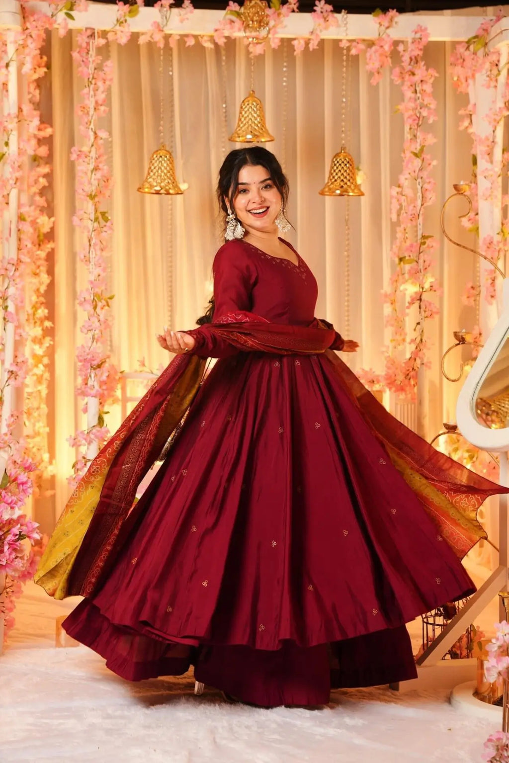 Eloriya Madhuri's Premium Cotton Anarkali Suit Set With Plazzo - XS [34] | Eloriya India