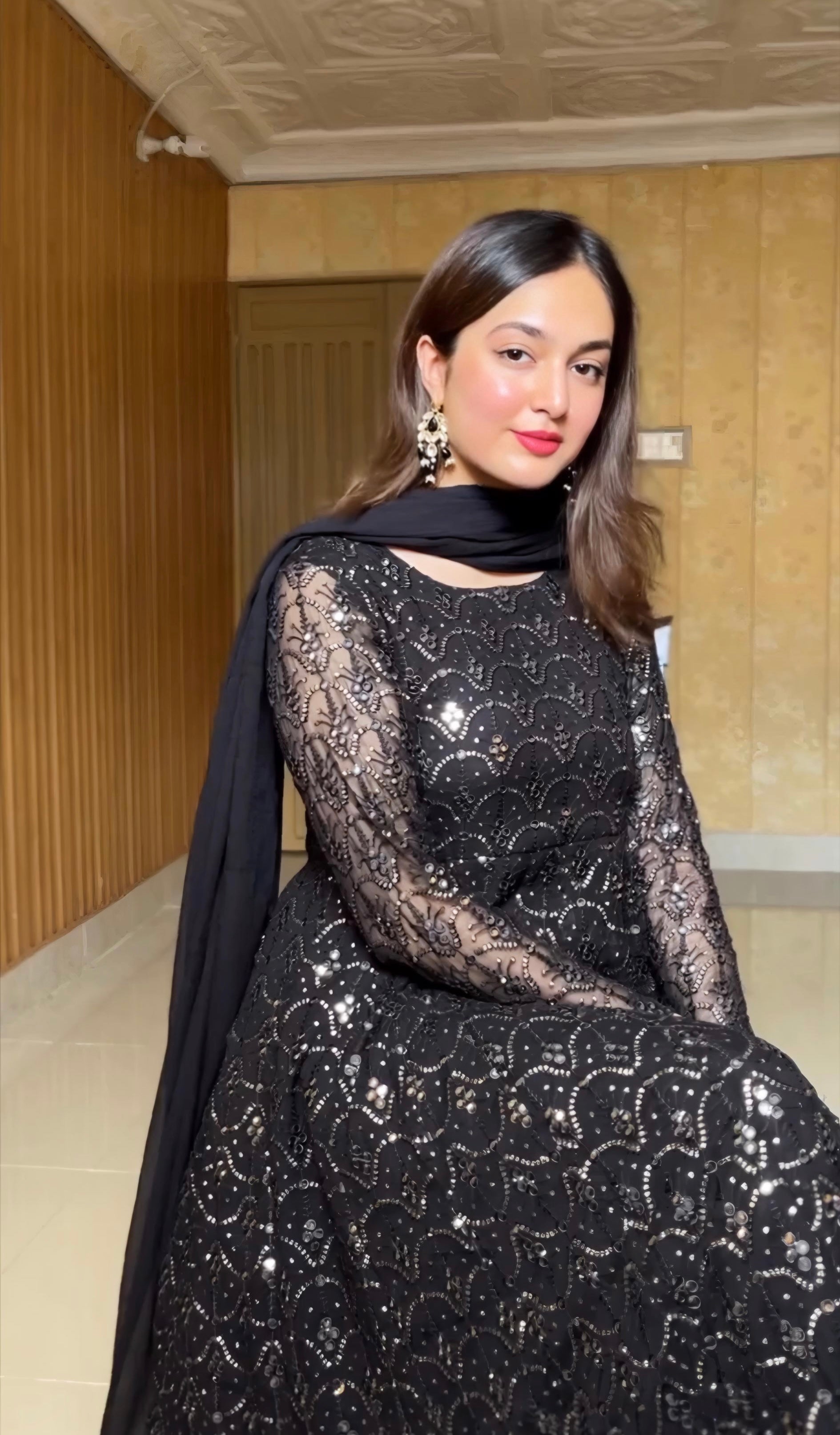 Eloriya Adeena Black Faux Blooming Anarkali Style Sharara Suit Set - 3XL [46] | Eloriya India