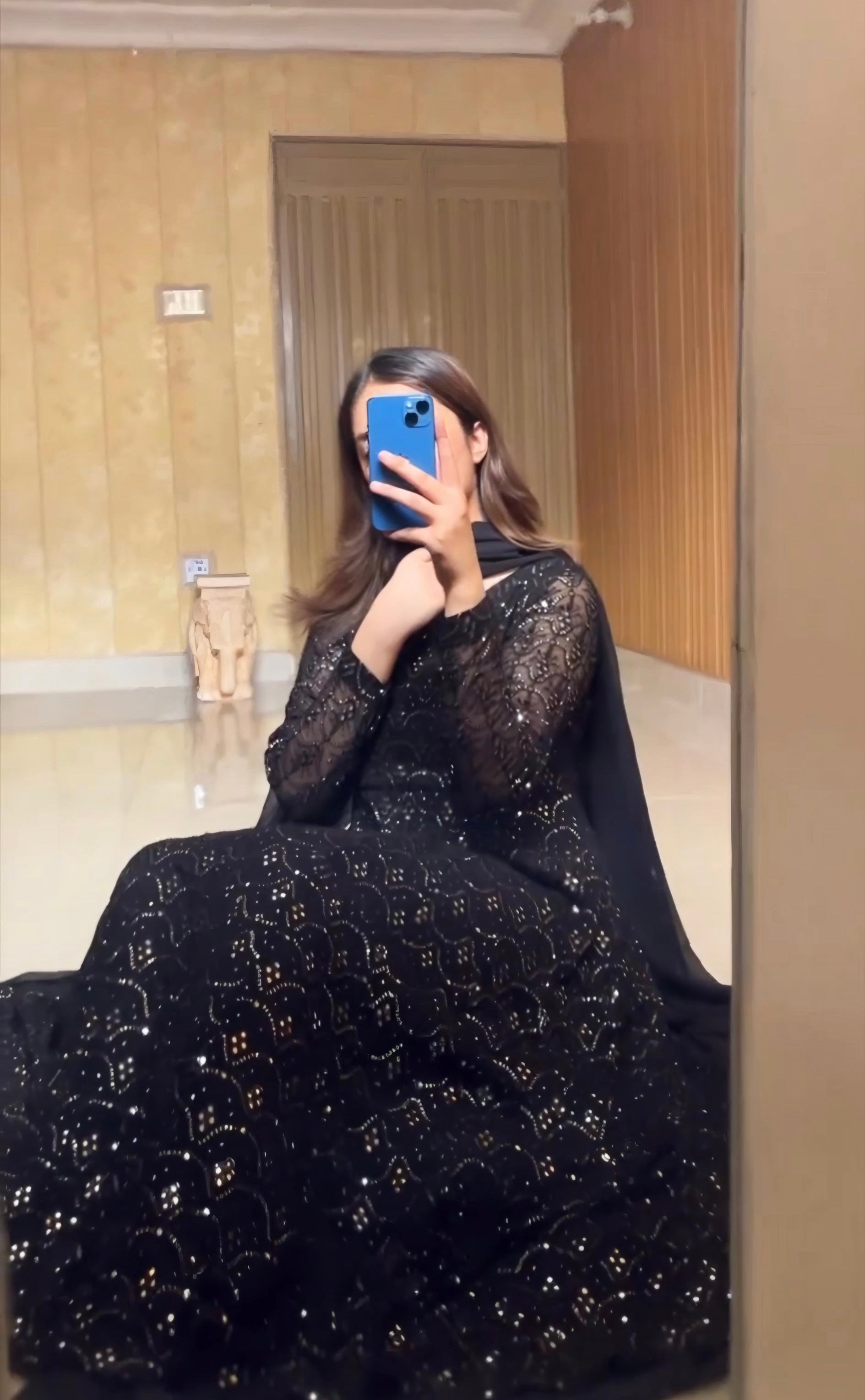 Eloriya Adeena Black Faux Blooming Anarkali Style Sharara Suit Set - S [36] | Eloriya India