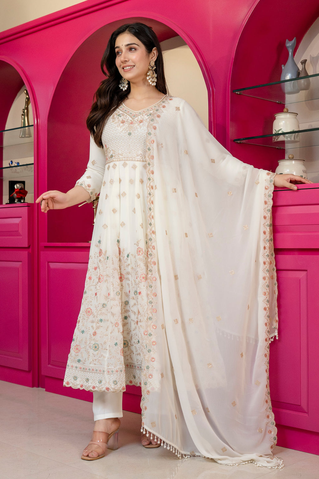 Eloriya Premium Designer Soft Pastel Anarkali Suit Set - 3XL [46] | Eloriya India
