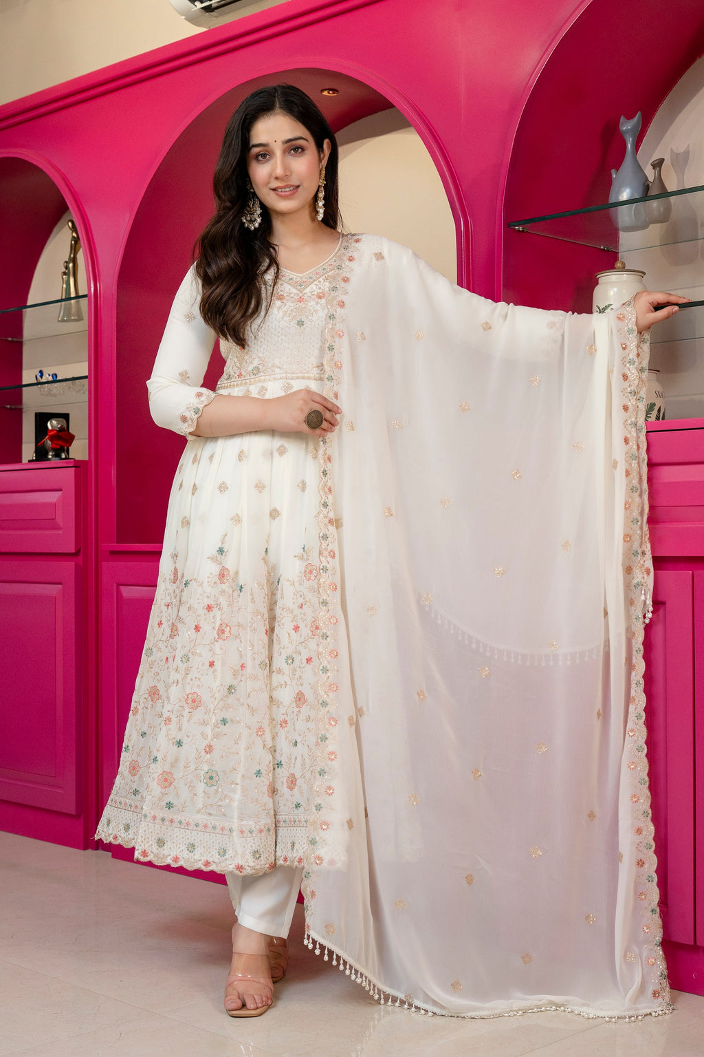 Eloriya Premium Designer Soft Pastel Anarkali Suit Set - S [36] | Eloriya India