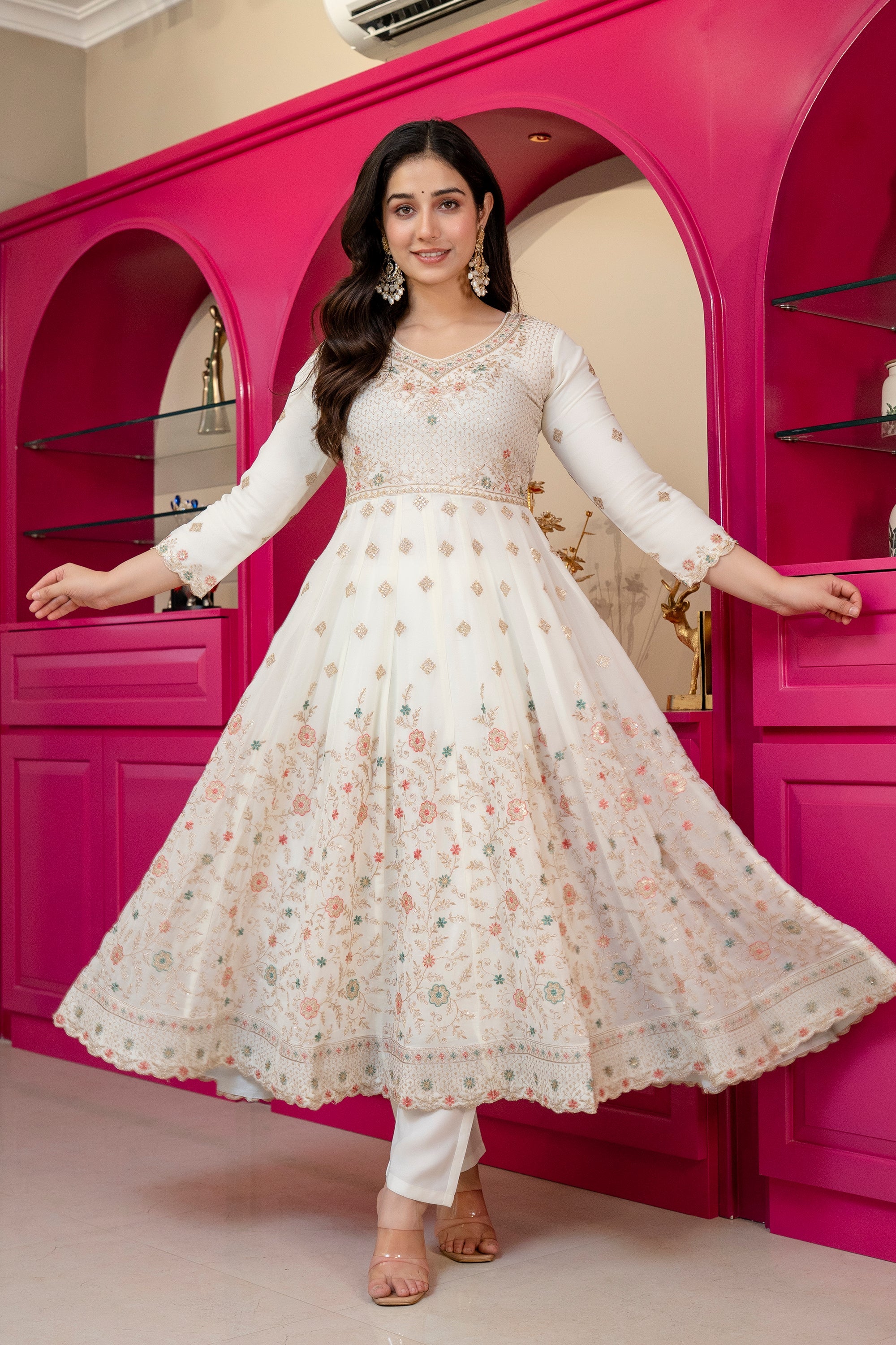 Eloriya Premium Designer Soft Pastel Anarkali Suit Set - L [40] | Eloriya India