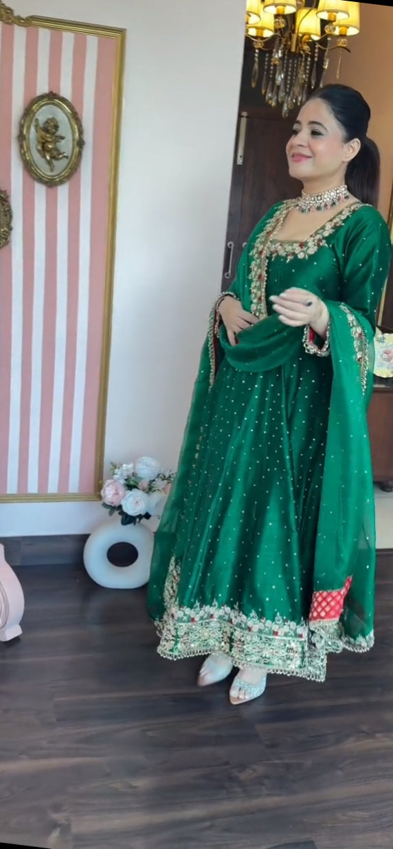 Eloriya Prachi Green Heavy Vichitra Royal Elegant Suit Set - M [38] | Eloriya India