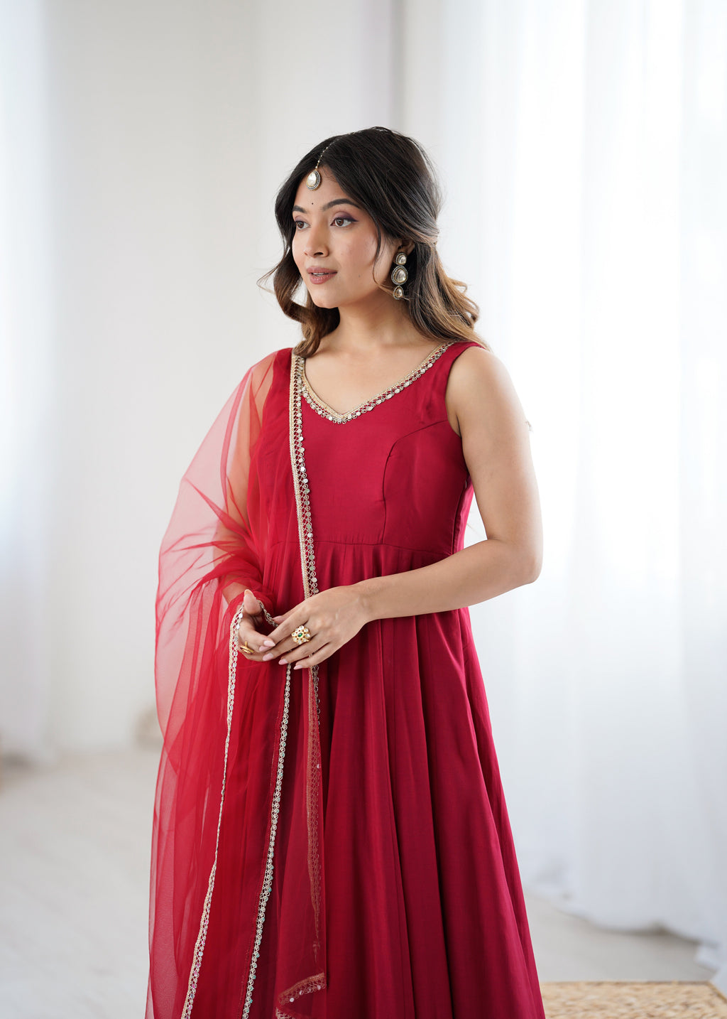 Eloriya Kishika Maroon Color Anarkali Suit Set [Sleeves Fabric Attached] | Eloriya India