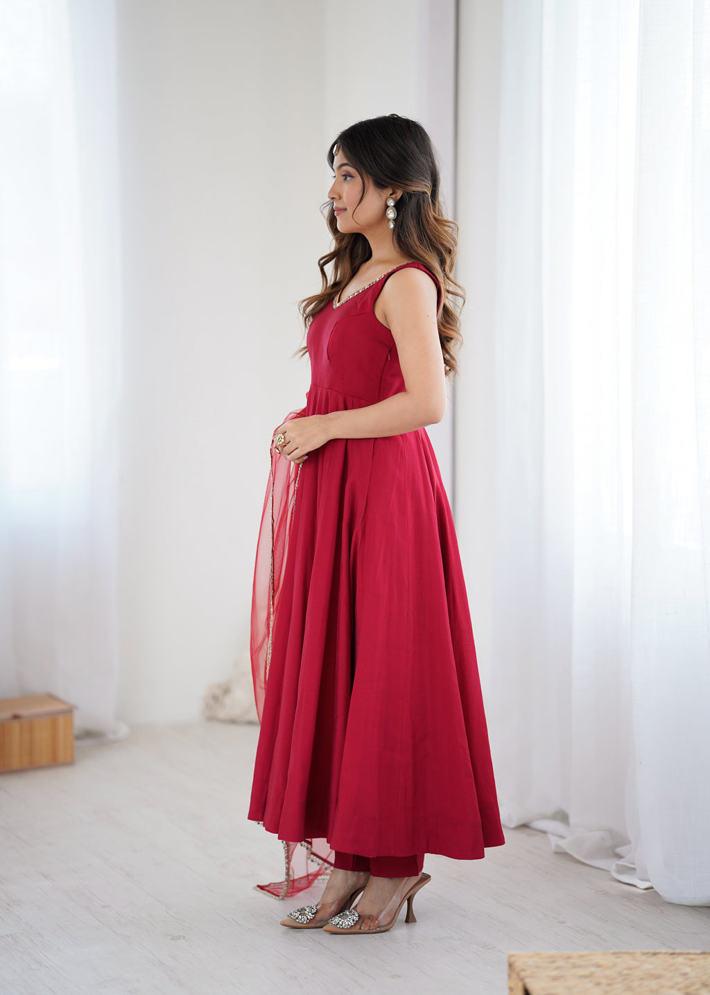 Eloriya Kishika Maroon Color Anarkali Suit Set [Sleeves Fabric Attached] - XL | Eloriya India