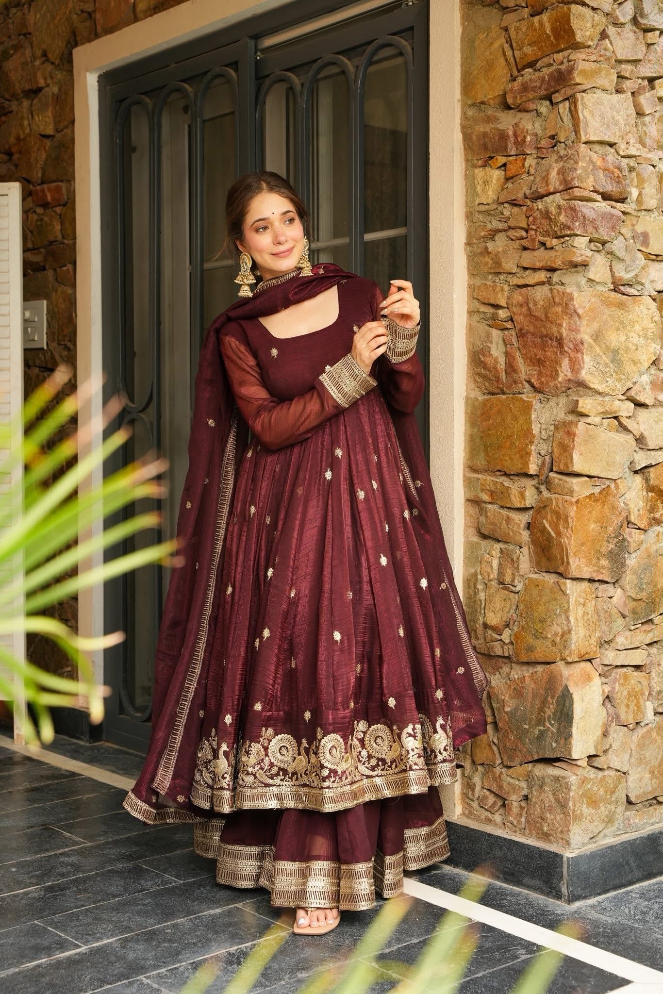Eloriya Azira Maroon Color Premium Anarkali Suit Set - XS [34] | Eloriya India