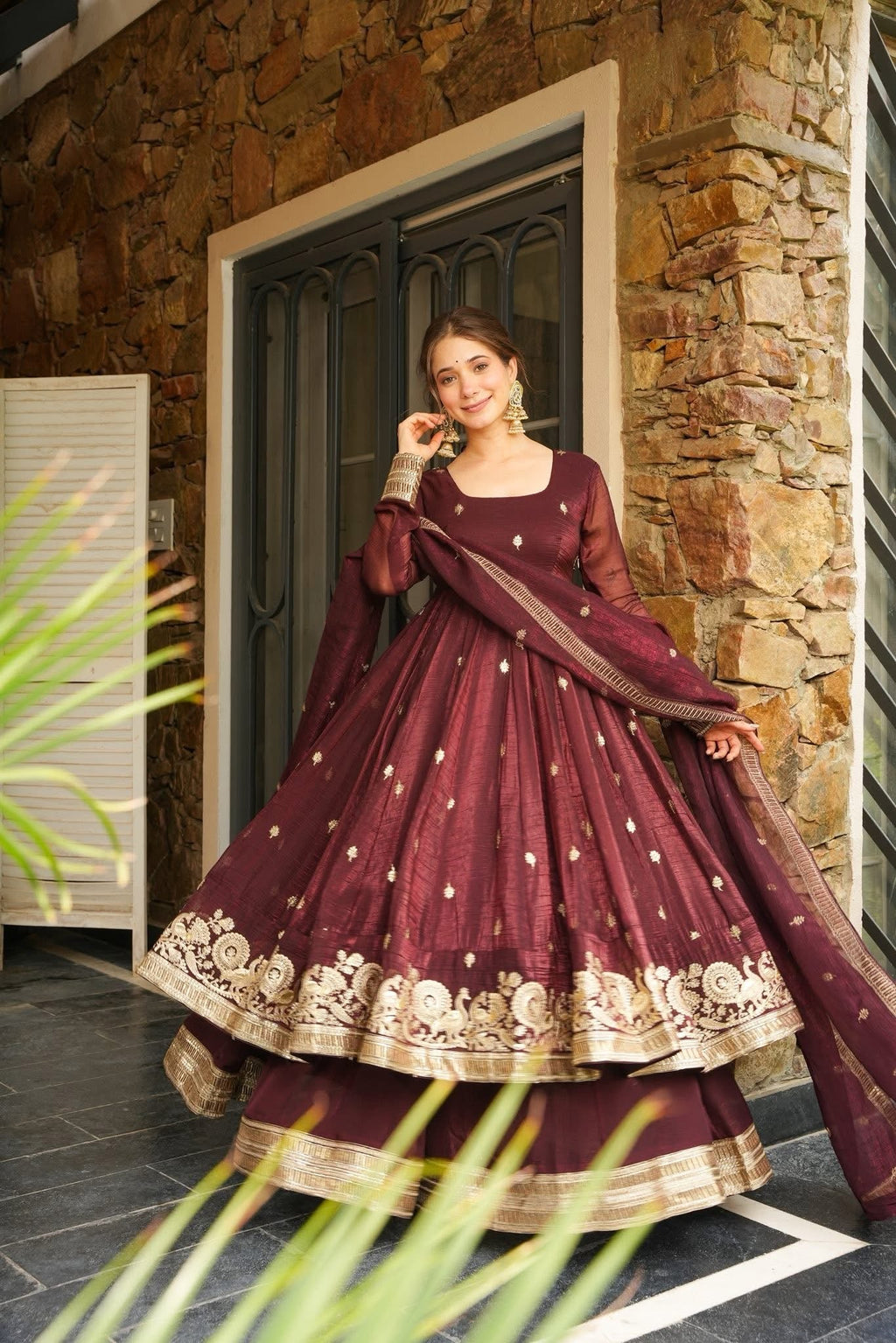 Eloriya Azira Maroon Color Premium Anarkali Suit Set - S [36] | Eloriya India