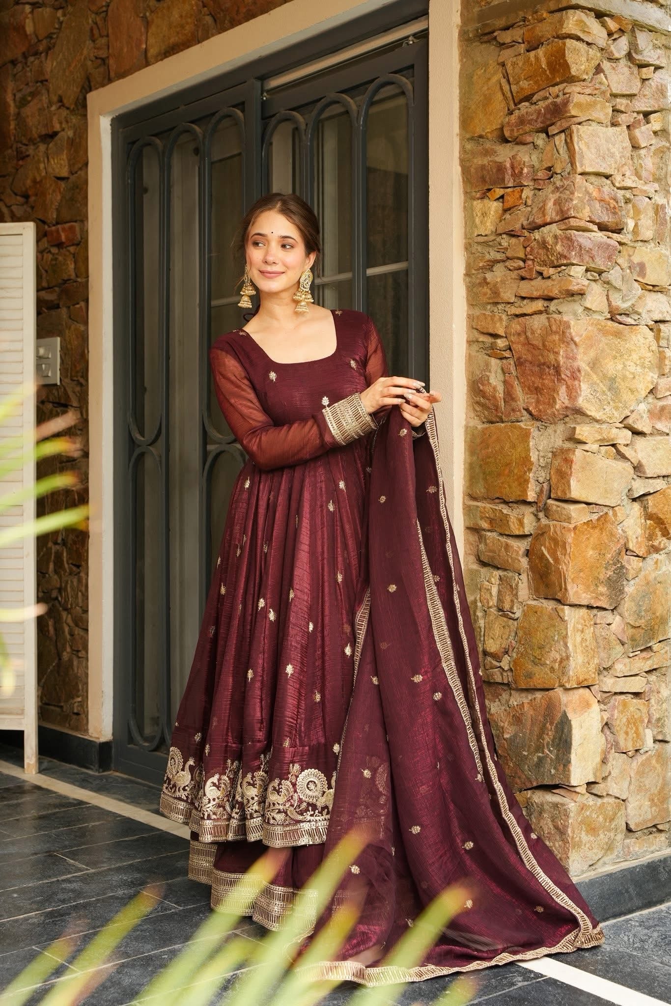 Eloriya Azira Maroon Color Premium Anarkali Suit Set - M [38] | Eloriya India