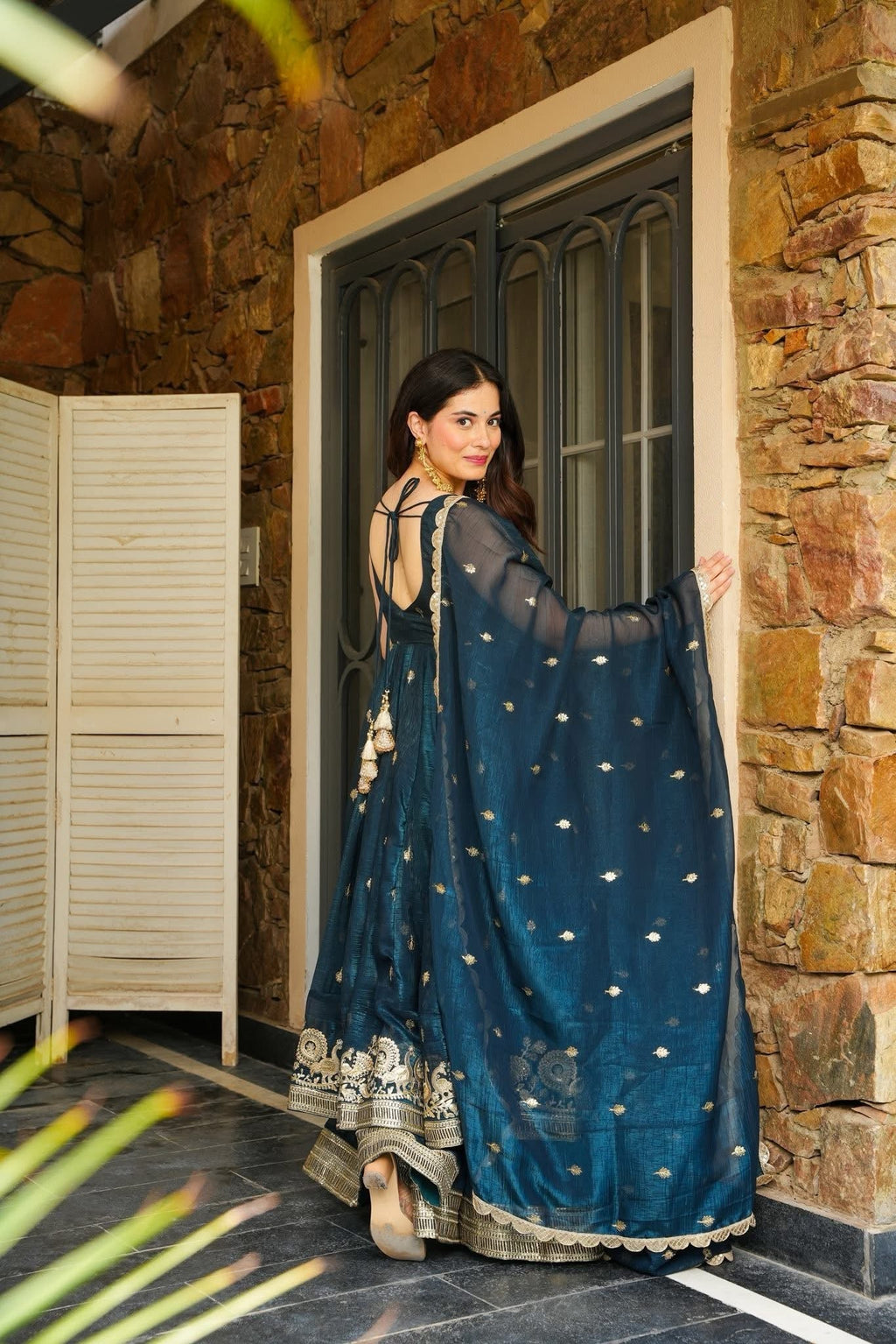 Eloriya Azira Rama And Maroon Color Premium Anarkali Suit Set [Sleeves Fabric Attached] - XL [42] | Eloriya India
