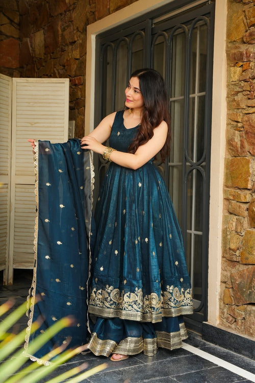 Eloriya Azira Rama And Maroon Color Premium Anarkali Suit Set [Sleeves Fabric Attached] - XS [34] | Eloriya India