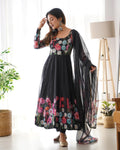 Eloriya Black Organza Flower Dupatta Set - XXL | Eloriya India