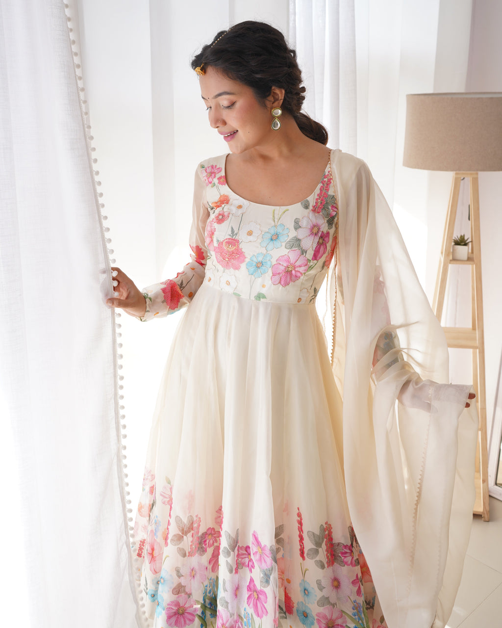 Eloriya Ivory Soft Orghanza Flower Suit - Xs | Eloriya India