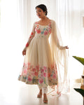 Eloriya Ivory Soft Orghanza Flower Suit - L | Eloriya India