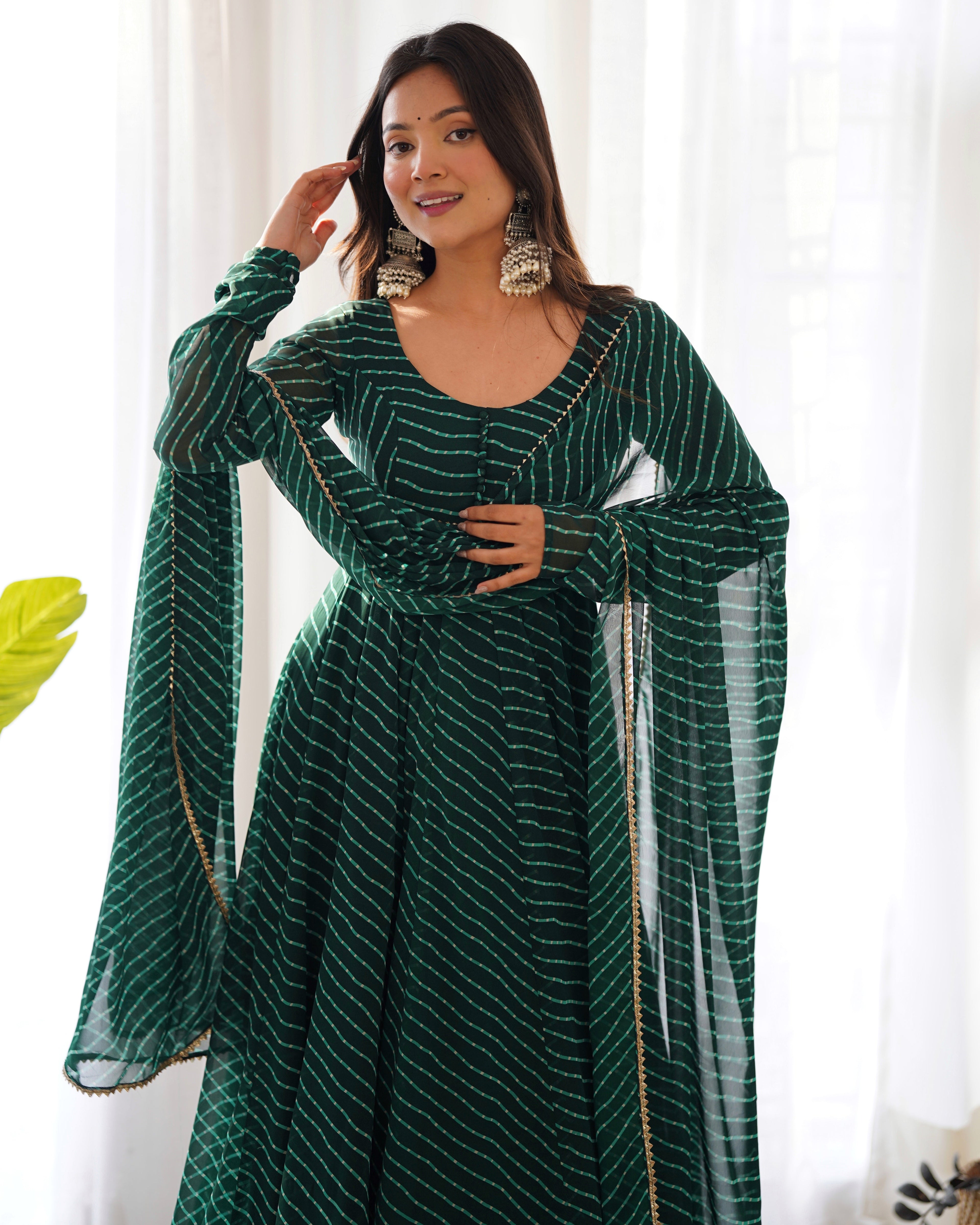 Eloriya Premium Quality Silk Gown Anarkali Suit Set - L(40) | Eloriya India