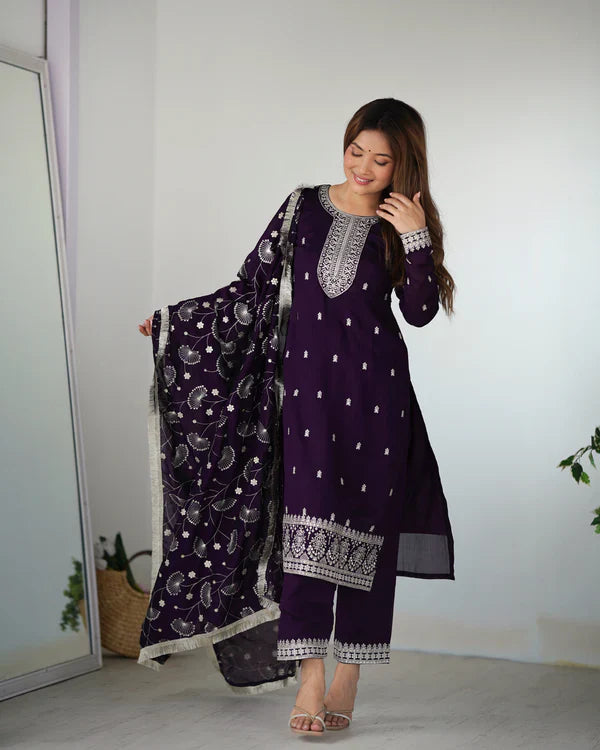 Eloriya Premium Quality Suit Set - Royal Purple | Eloriya India