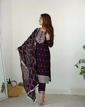 Eloriya Wine Color Premium Quality Suit Set Dt -273 - Royal Purple | Eloriya India