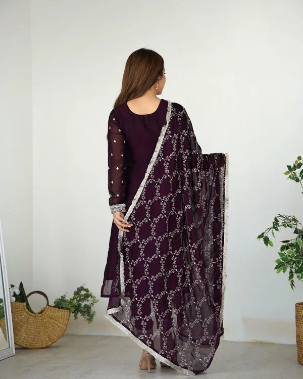 Eloriya Wine Color Premium Quality Suit Set Dt -273 | Eloriya India