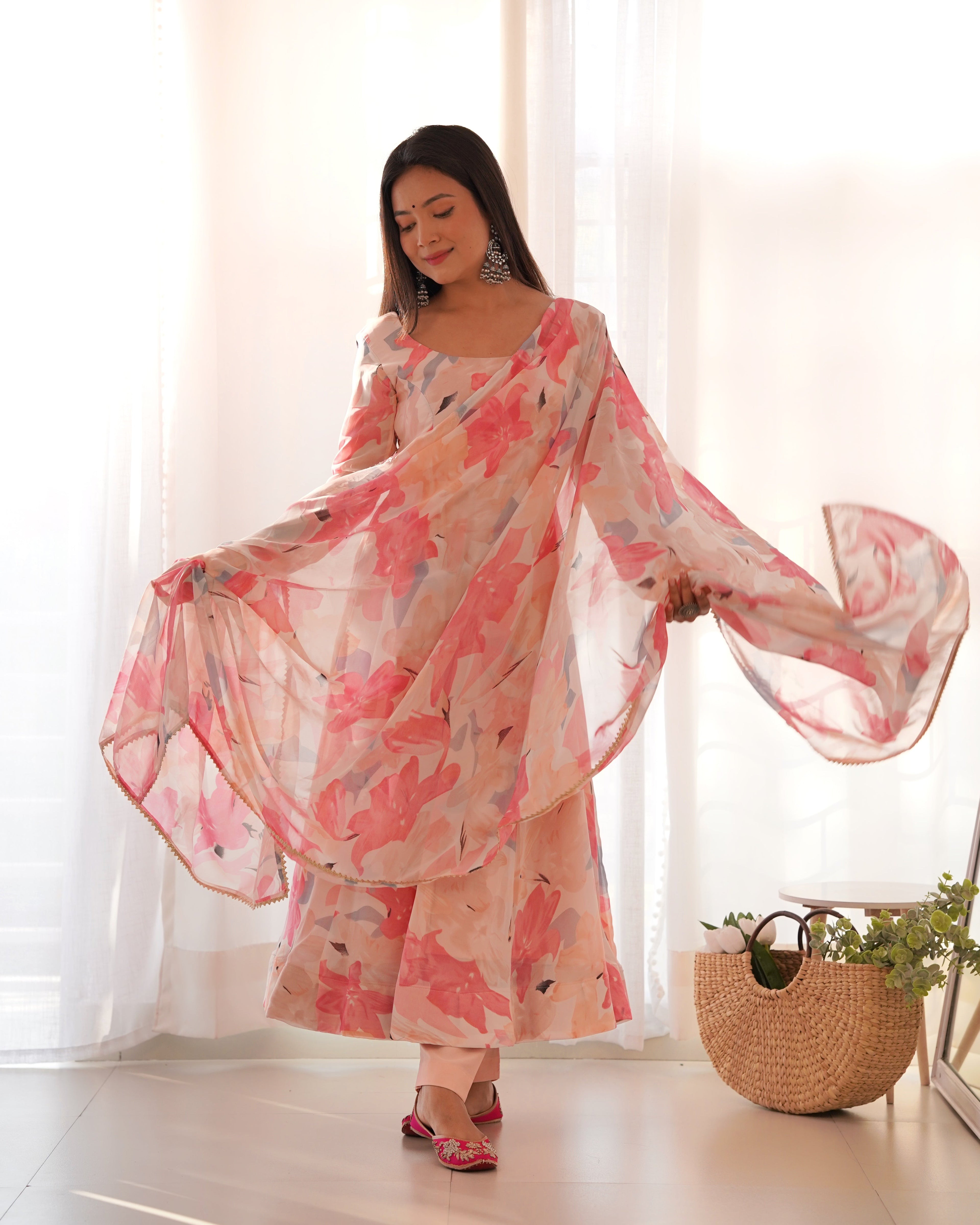 Eloriya Premium Quality Silk Gown Anarkali Suit Set - XS(34) | Eloriya India