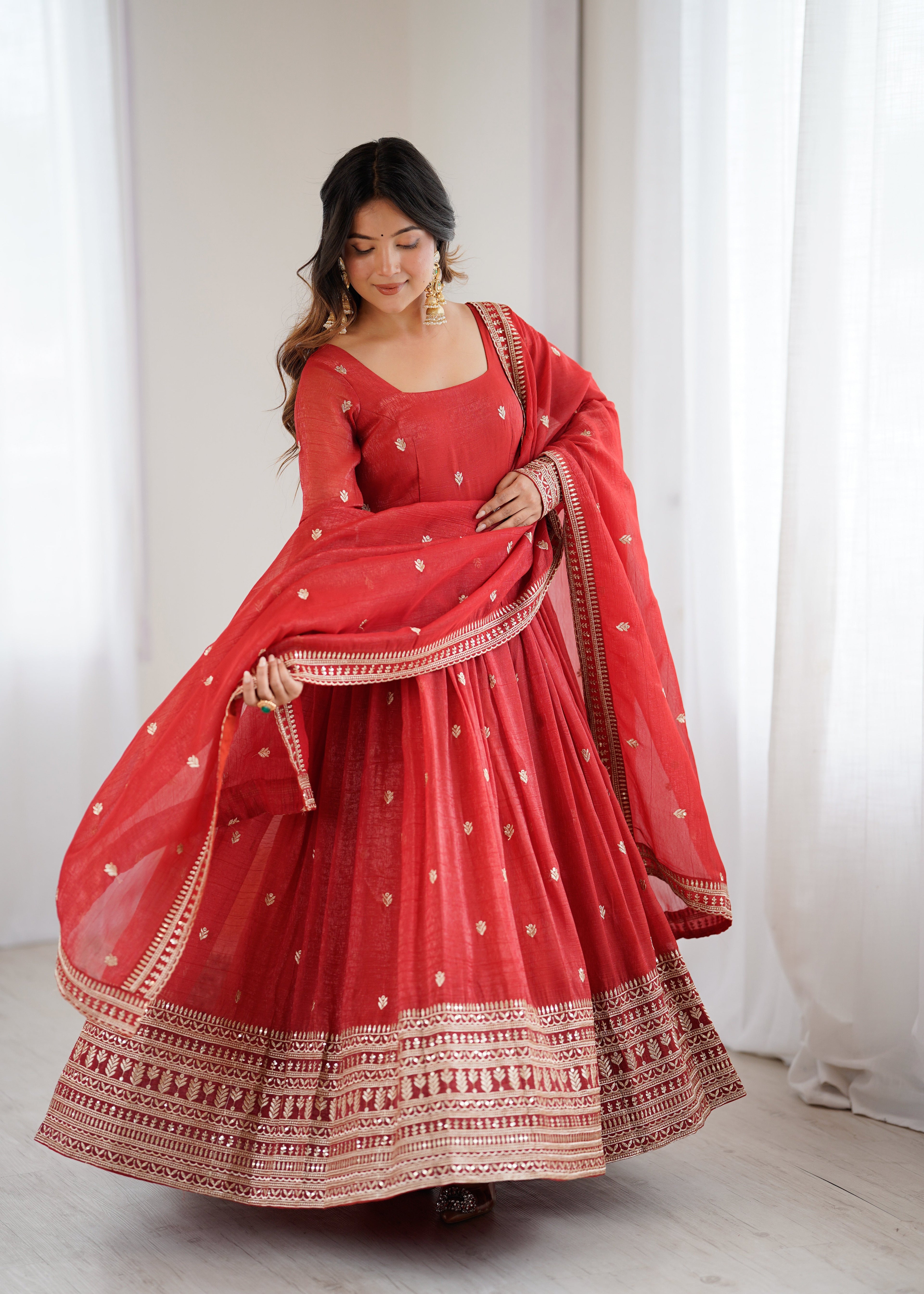 Eloriya Ruhani Red Premium Quality Anarkali Suit Set - M-[38] | Eloriya India