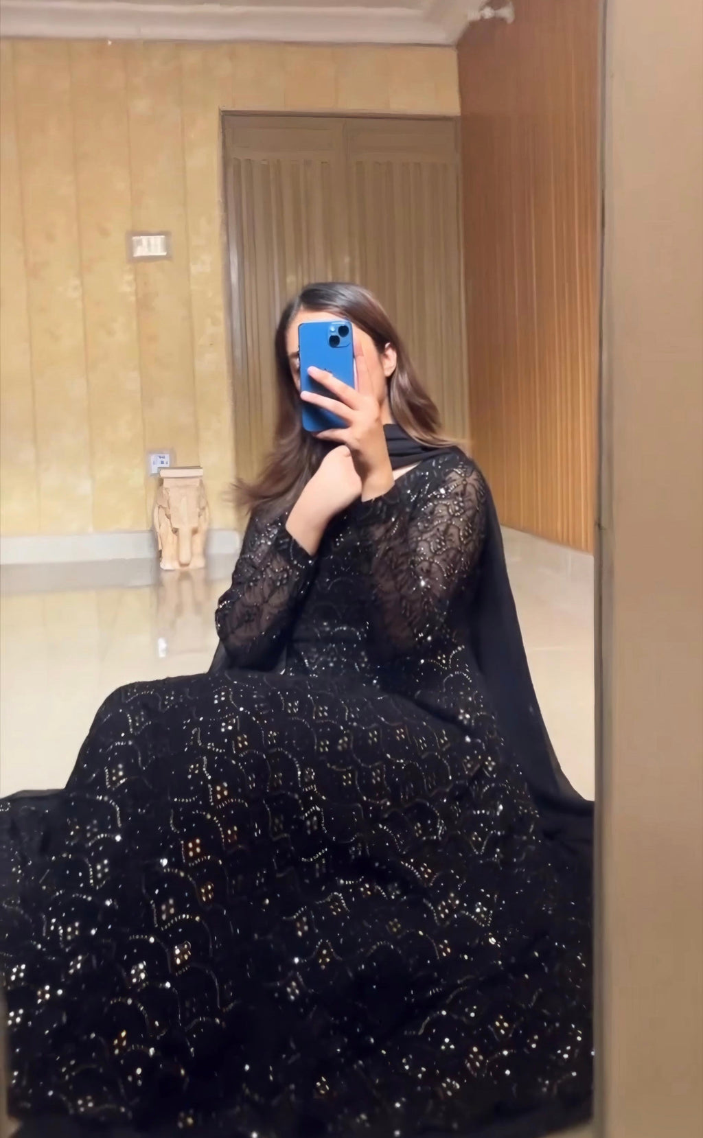 Eloriya Adeena Black Faux Blooming Anarkali Style Sharara Suit Set - 2XL [44] | Eloriya India