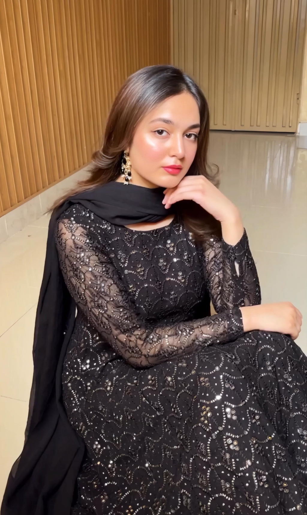 Eloriya Adeena Black Faux Blooming Anarkali Style Sharara Suit Set - L [40] | Eloriya India