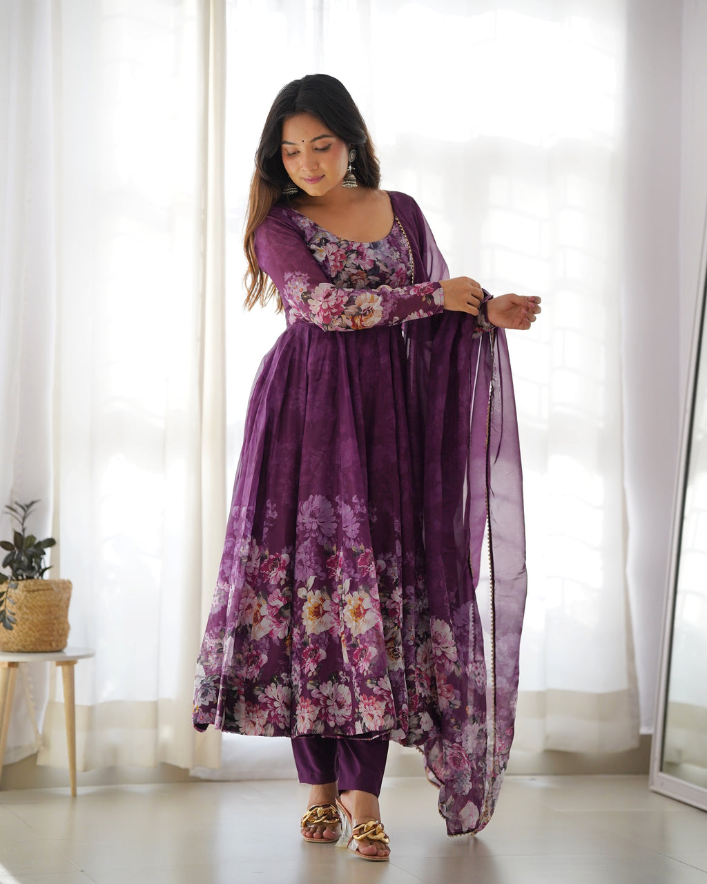 Eloriya Premium Quality Silk Gown Anarkali Suit Set - XXL(44) | Eloriya India