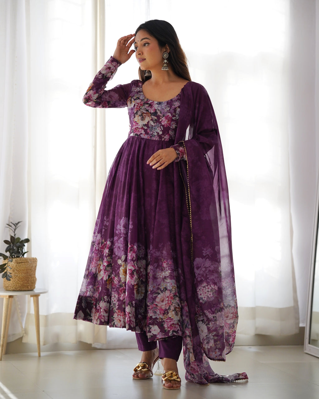 Eloriya Premium Quality Silk Gown Anarkali Suit Set - S(36) | Eloriya India