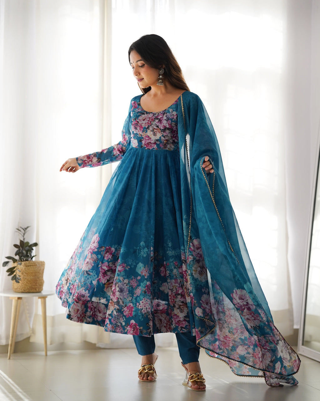 Eloriya Premium Quality Silk Gown Anarkali Suit Set - XS | Eloriya India
