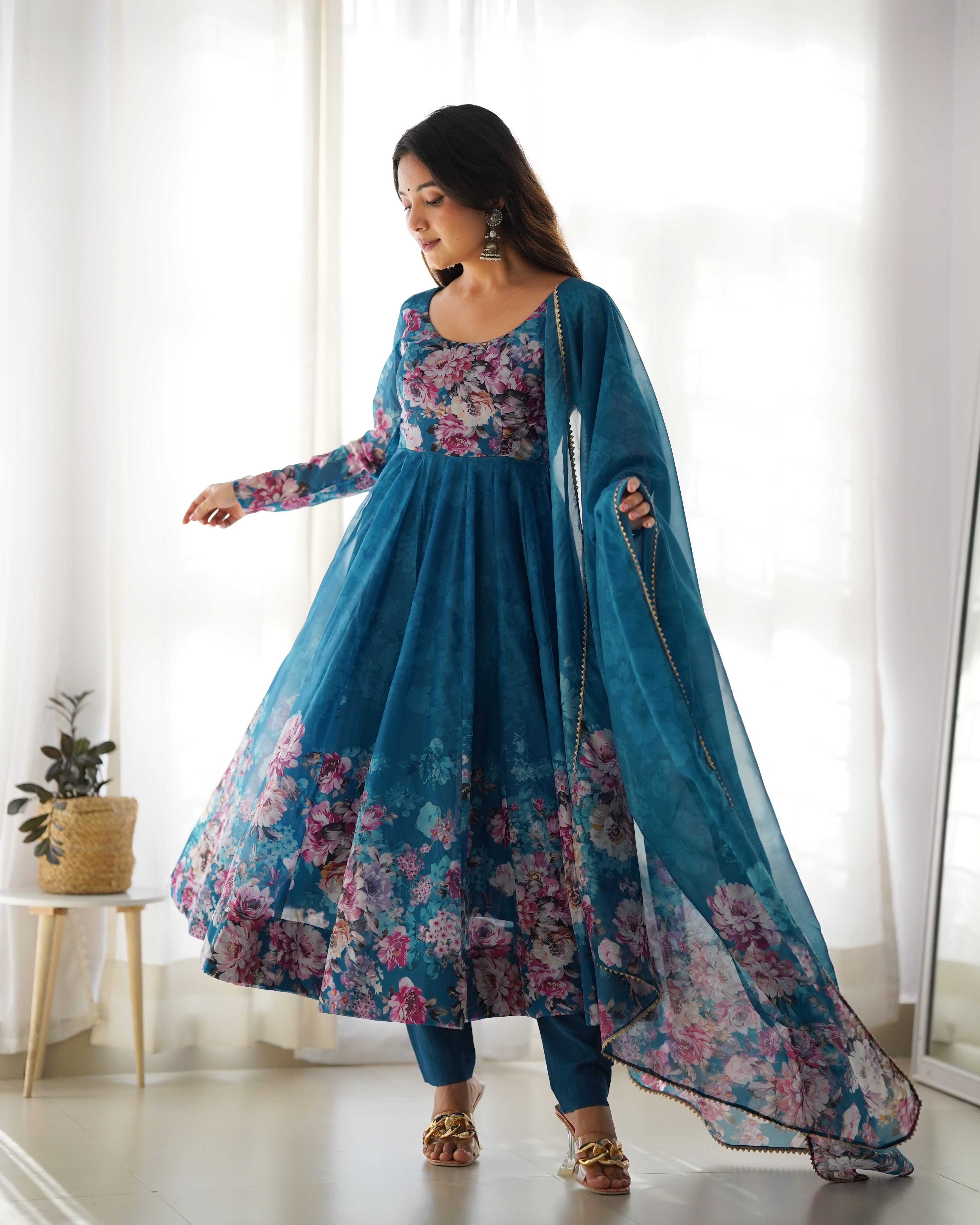 Eloriya Premium Quality Silk Gown Anarkali Suit Set - XS | Eloriya India