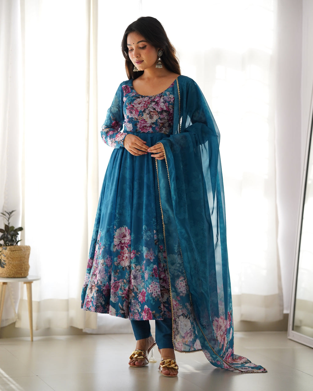 Eloriya Premium Quality Silk Gown Anarkali Suit Set - S(36) | Eloriya India