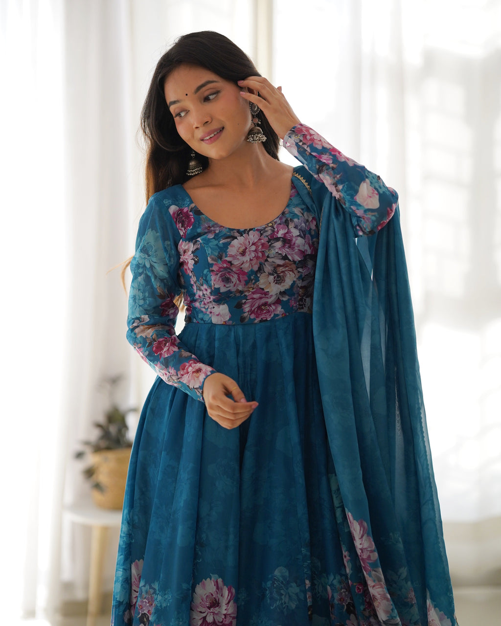 Eloriya Premium Quality Silk Gown Anarkali Suit Set - S | Eloriya India