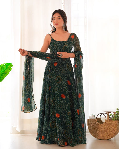 Eloriya Chiffon Green Coloured Anarkali Suit - XS | Eloriya India
