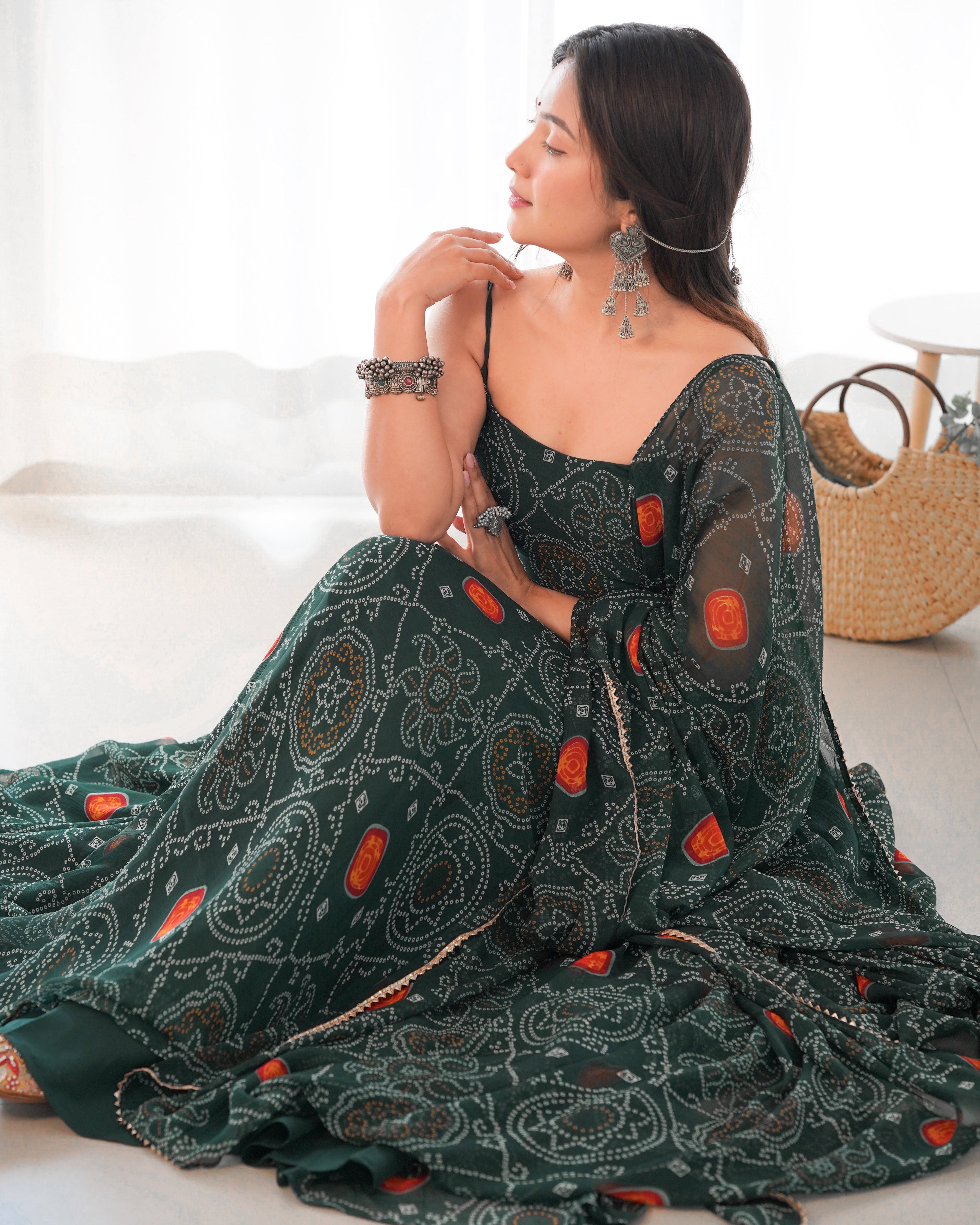 Eloriya Chiffon Green Coloured Anarkali Suit | Eloriya India
