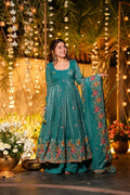 Eloriya Rama Shades Crunchy Silk Anarkali Palazzo Suit Set - 2XL [44] | Eloriya India
